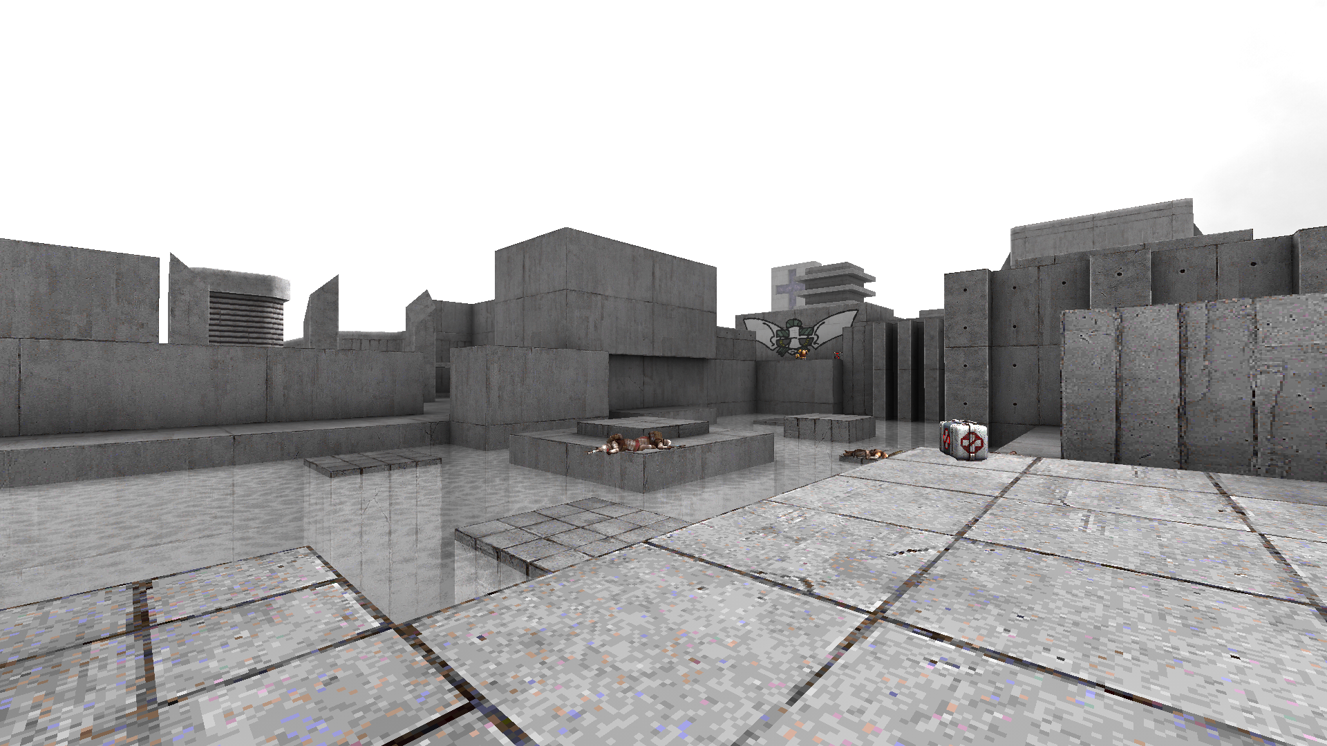 outdoor area with graffito in the distance